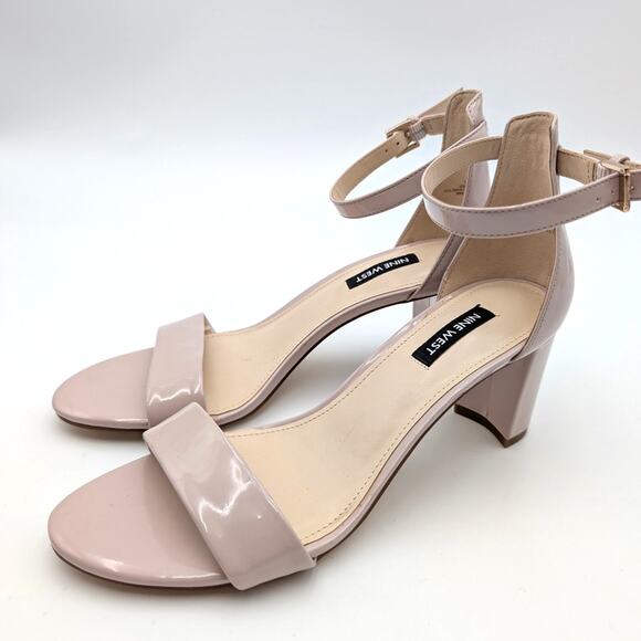 Nine West Pruce Ankle Strap Block Heel Sandals Natural Patent Size US8.5 EU39 - Picture 13 of 13
